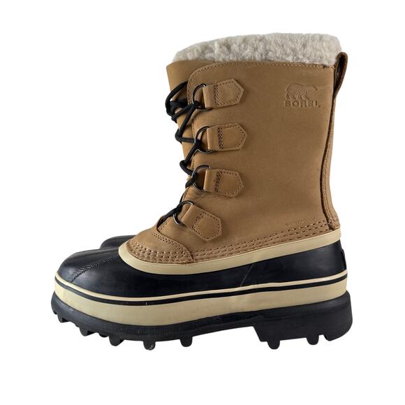 Sorel Caribou Winter Snow Boots Womens 8.5 Waterproof Leather Insulated Tan Buff - Picture 4 of 9